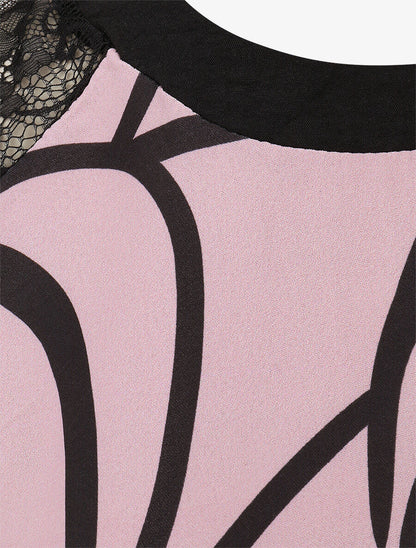 Top imprimé abstrait à manches courtes en dentelle - Rose - 3