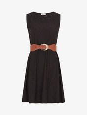 Robe droite unie et ajourée - Noir - 1