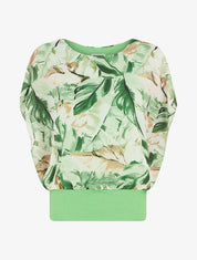 Top en voile à manches volantées imprimé feuillage - Vert fluo - 4