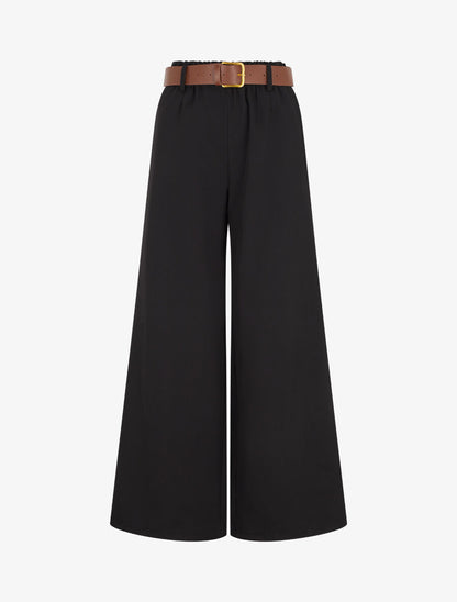 Pantalon long uni élastiqué - Noir - 1