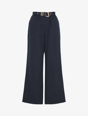 Pantalon ample à taille élastiquée - Marine - 4