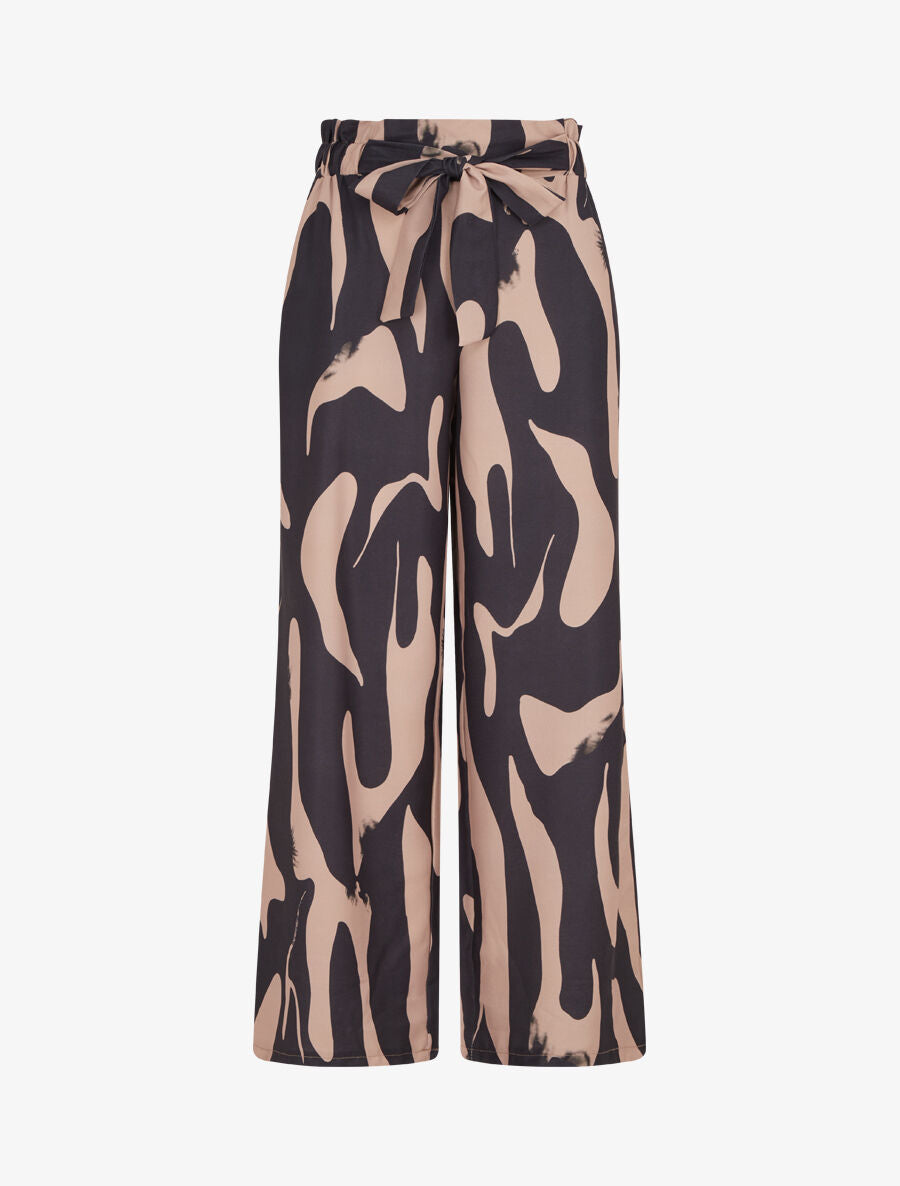 Pantalon fluide imprimé abstrait - Noir - 1