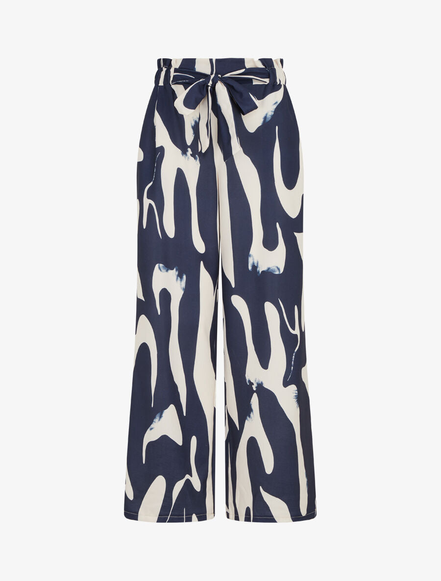 Pantalon fluide imprimé abstrait - Marine - 1