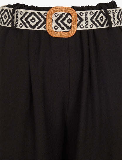 Pantalon uni à taille élastiquée - Noir - 3