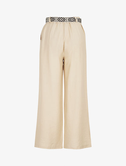 Pantalon uni à taille élastiquée - Beige - 2