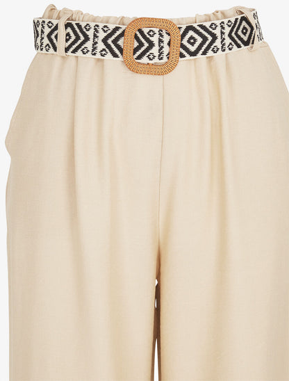 Pantalon uni à taille élastiquée - Beige - 3