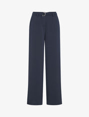Pantalon ample taille haute uni - Marine - 1