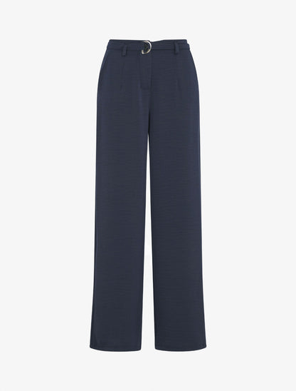 Pantalon ample taille haute uni - Marine - 1