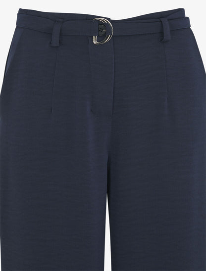 Pantalon ample taille haute uni - Marine - 3