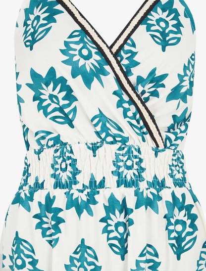 Robe longue à taille élastiquée imprimé floral - Bleu canard - 3