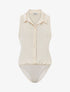 Body satiné style chemise sans manches - Beige - 4