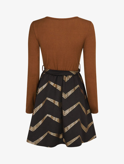 Robe patineuse à imprimés dorés - Camel - 2