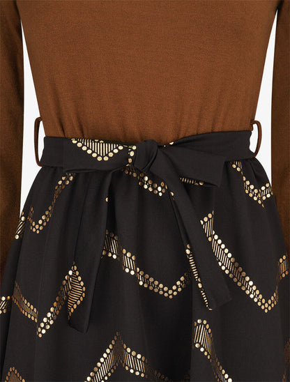 Robe patineuse à imprimés dorés - Camel - 3