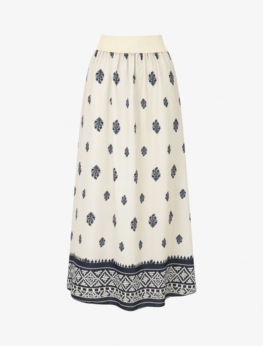 Jupe longue évasée imprimé arabesque - Marine - 4