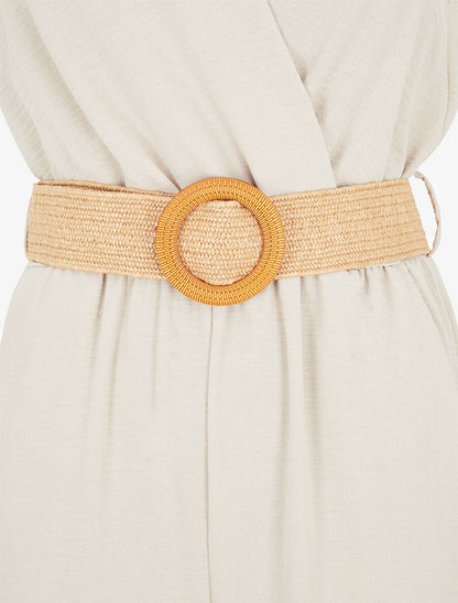 Combinaison ceinturée sans manches coupe droite - Beige - 3
