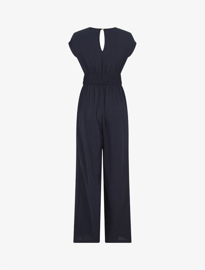 Combinaison fluide uni à col cache-coeur - Marine - 2