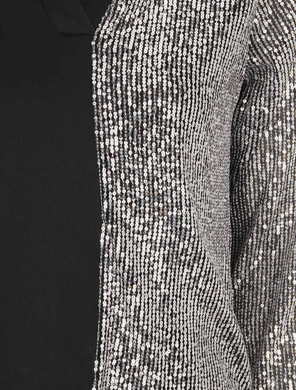 Blouse satinée avec sequins - Argent - 3