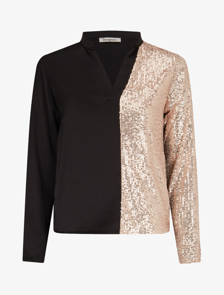 Blouse satinée avec sequins - Or - 1