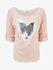 Pull à coeur irisé et sequins - Rose - 1