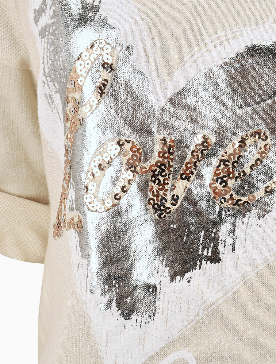 Pull à coeur irisé et sequins - Beige - 3