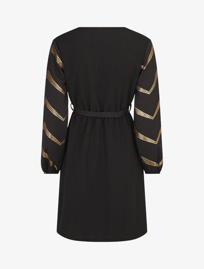 Robe patineuse à manches à imprimés dorés - Noir - 2