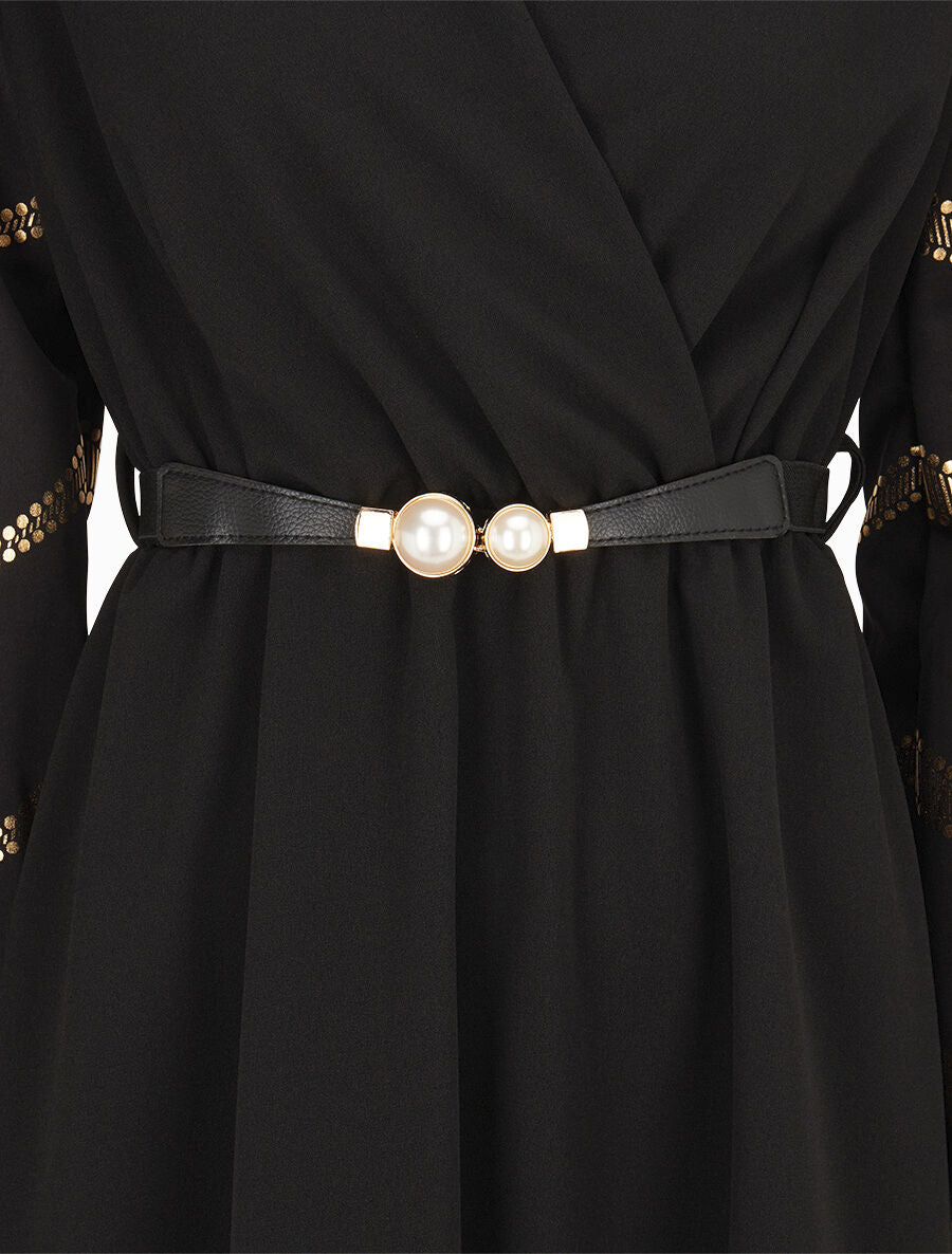 Robe patineuse à manches à imprimés dorés - Noir - 3