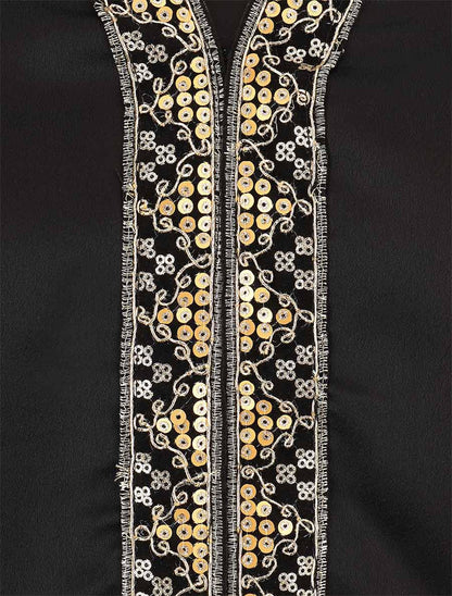 Blouse satinée ornée de broderie - Noir - 3