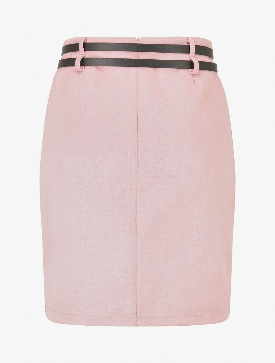 Jupe mi-longue en suédine à double passants - Rose - 2