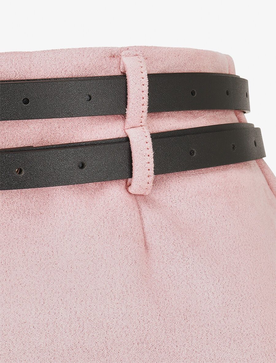 Jupe mi-longue en suédine à double passants - Rose - 3