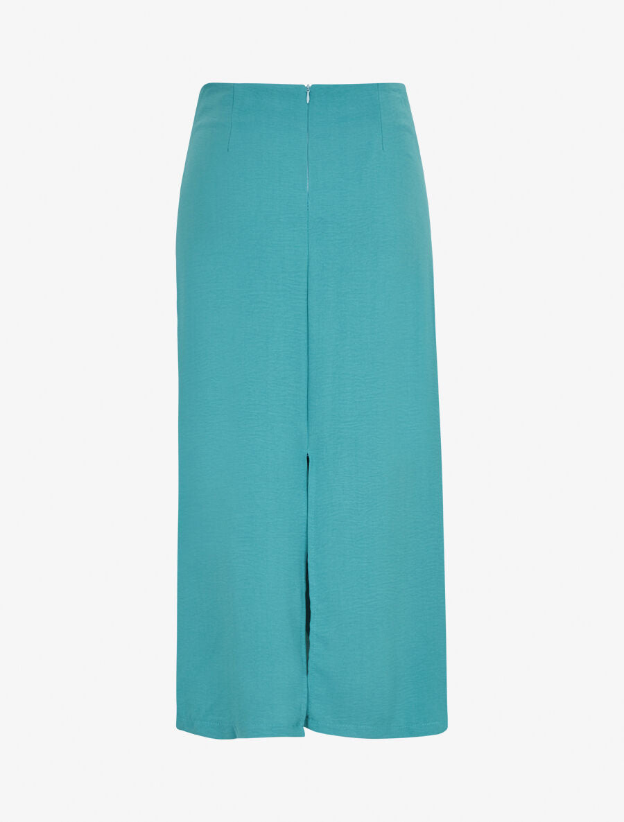 Jupe mi-longue drapée unie - Turquoise - 2