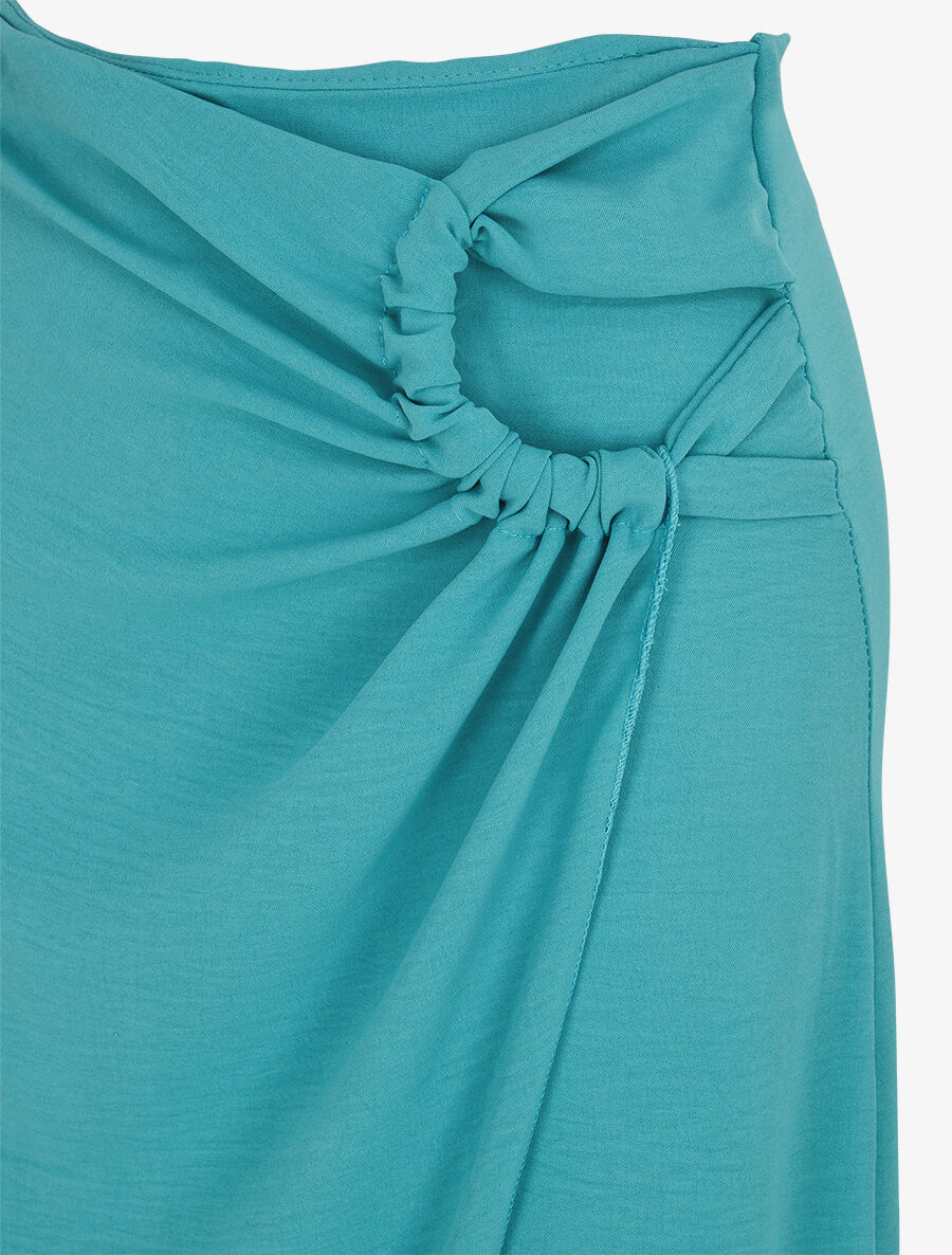 Jupe mi-longue drapée unie - Turquoise - 3
