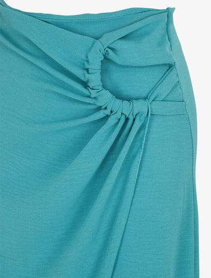Jupe mi-longue drapée unie - Turquoise - 3