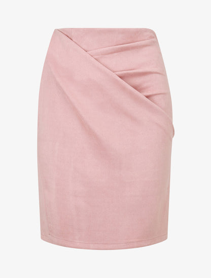 Jupe courte en suédine effet drapé - Rose - 4