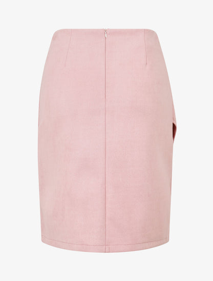 Jupe courte en suédine effet drapé - Rose - 2