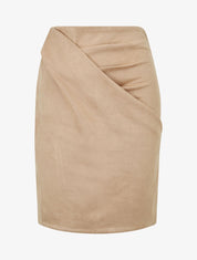 Jupe courte en suédine effet drapé - Beige - 4
