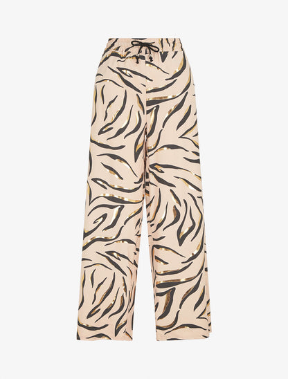 Pantalon satiné taille haute à motif doré - Beige - 1