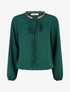 Blouse unie à nouer et col a sequins - Vert sapin - 1