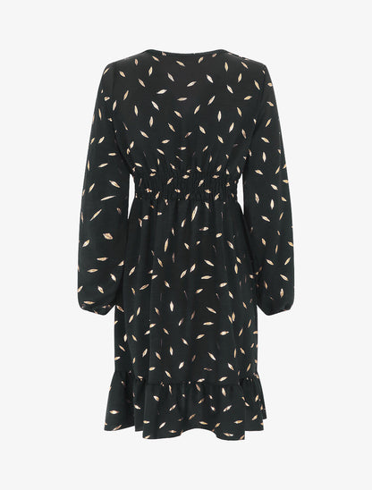 Robe élastiquée à flocage plumes irisées - Noir - 2