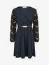 Robe patineuse à manches à imprimés dorés - Marine - 1