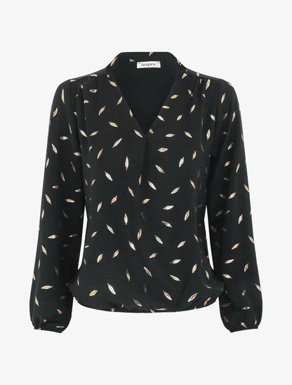 Blouse unie flocage plumes irisées - Noir - 5