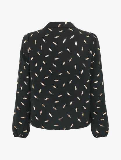 Blouse unie flocage plumes irisées - Noir - 2