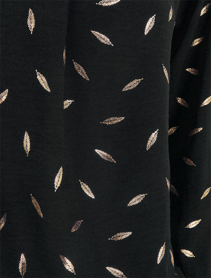 Blouse unie flocage plumes irisées - Noir - 3