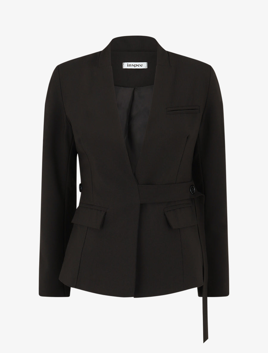 Veste droite unie à liens - Noir - 1