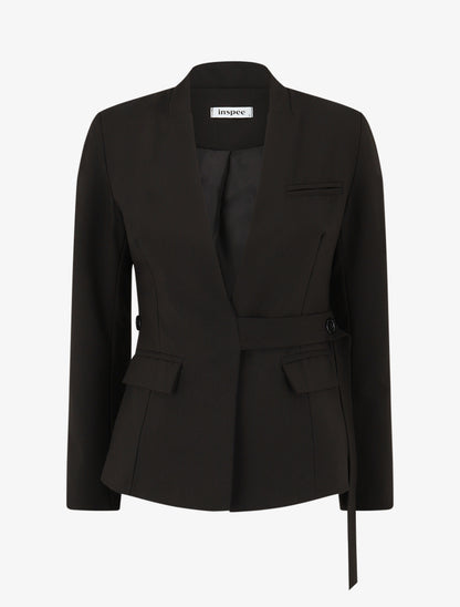 Veste droite unie à liens - Noir - 1