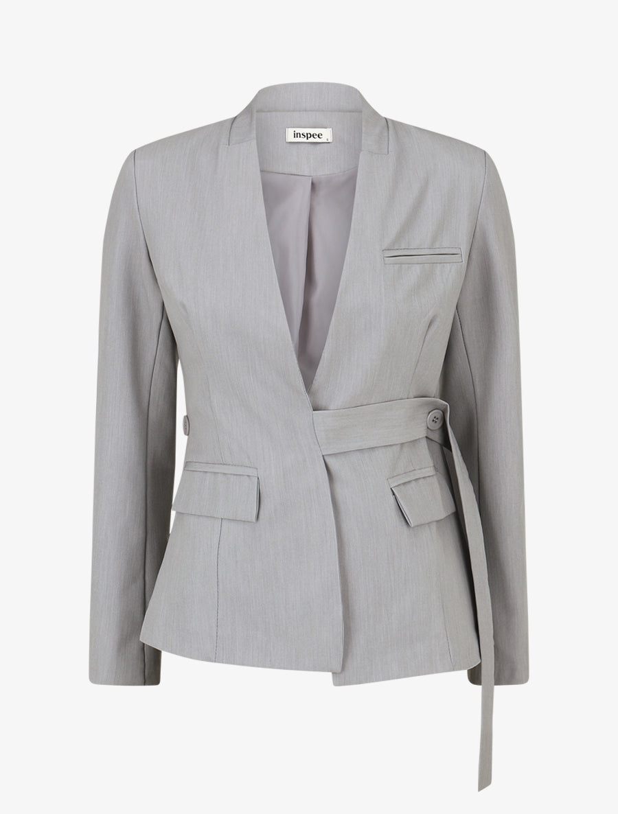 Veste droite unie à liens - Gris - 1