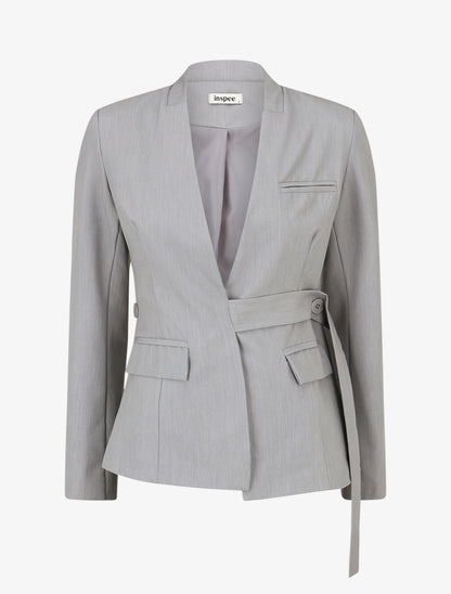 Veste droite unie à liens - Gris - 1