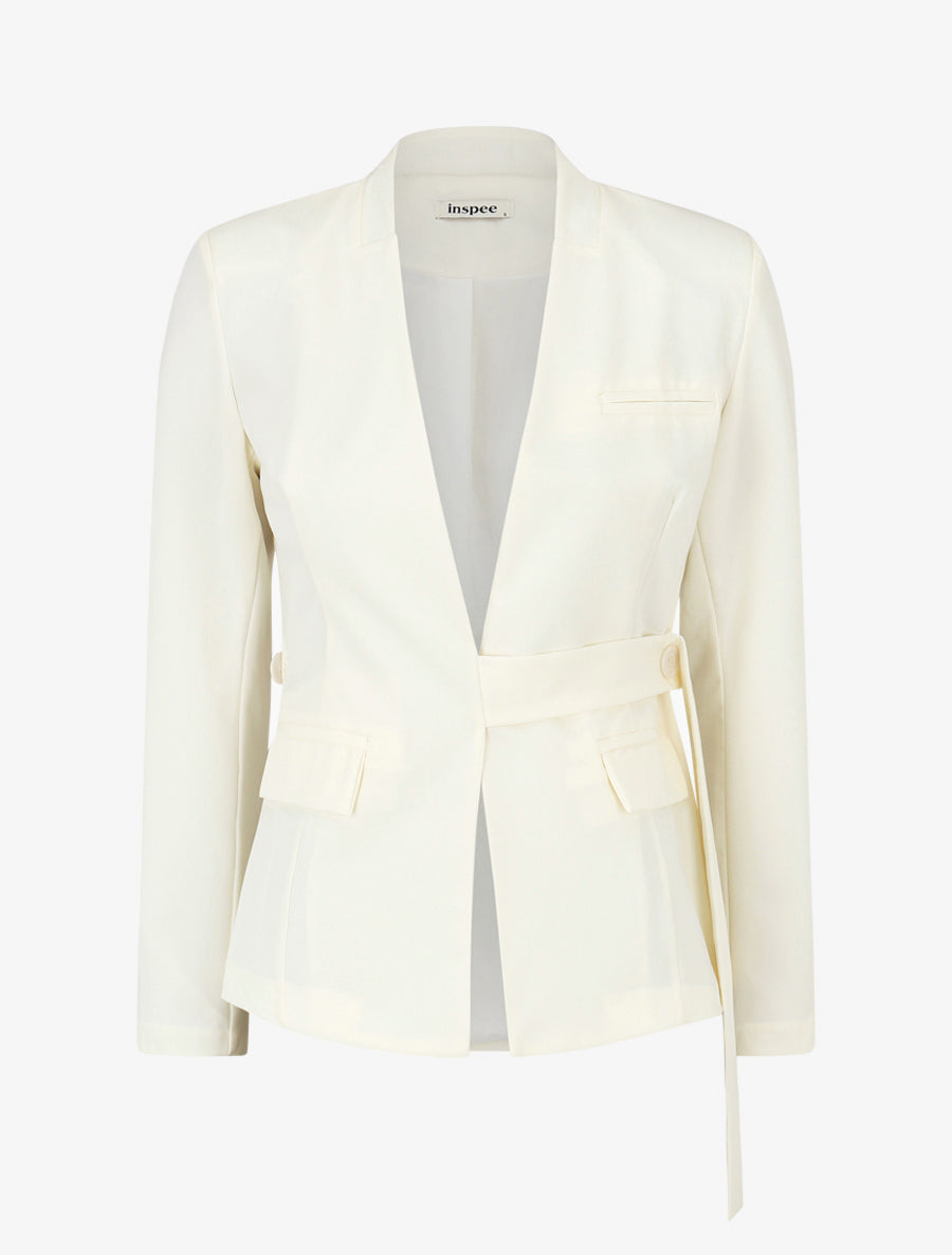 Veste droite unie à liens - Écru - 1