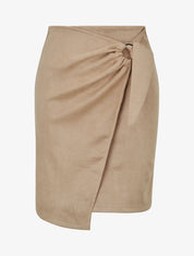 Jupe courte en suédine syle portefeuille - Beige - 1