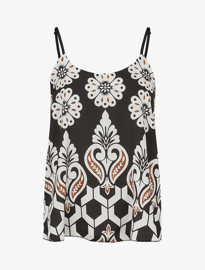 Caraco satiné imprimé ikat - Noir - 4