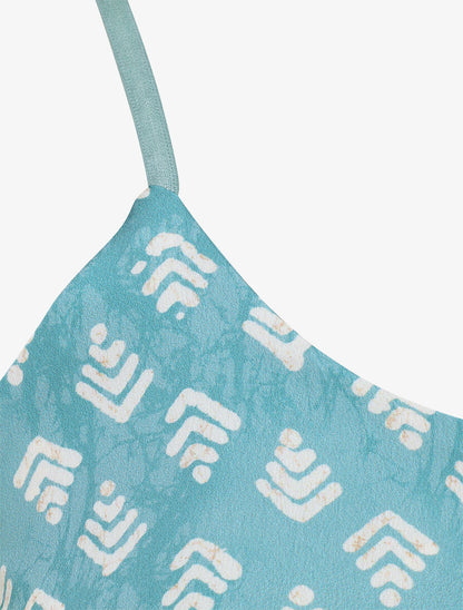 Caraco satiné imprimé graphique - Turquoise - 3